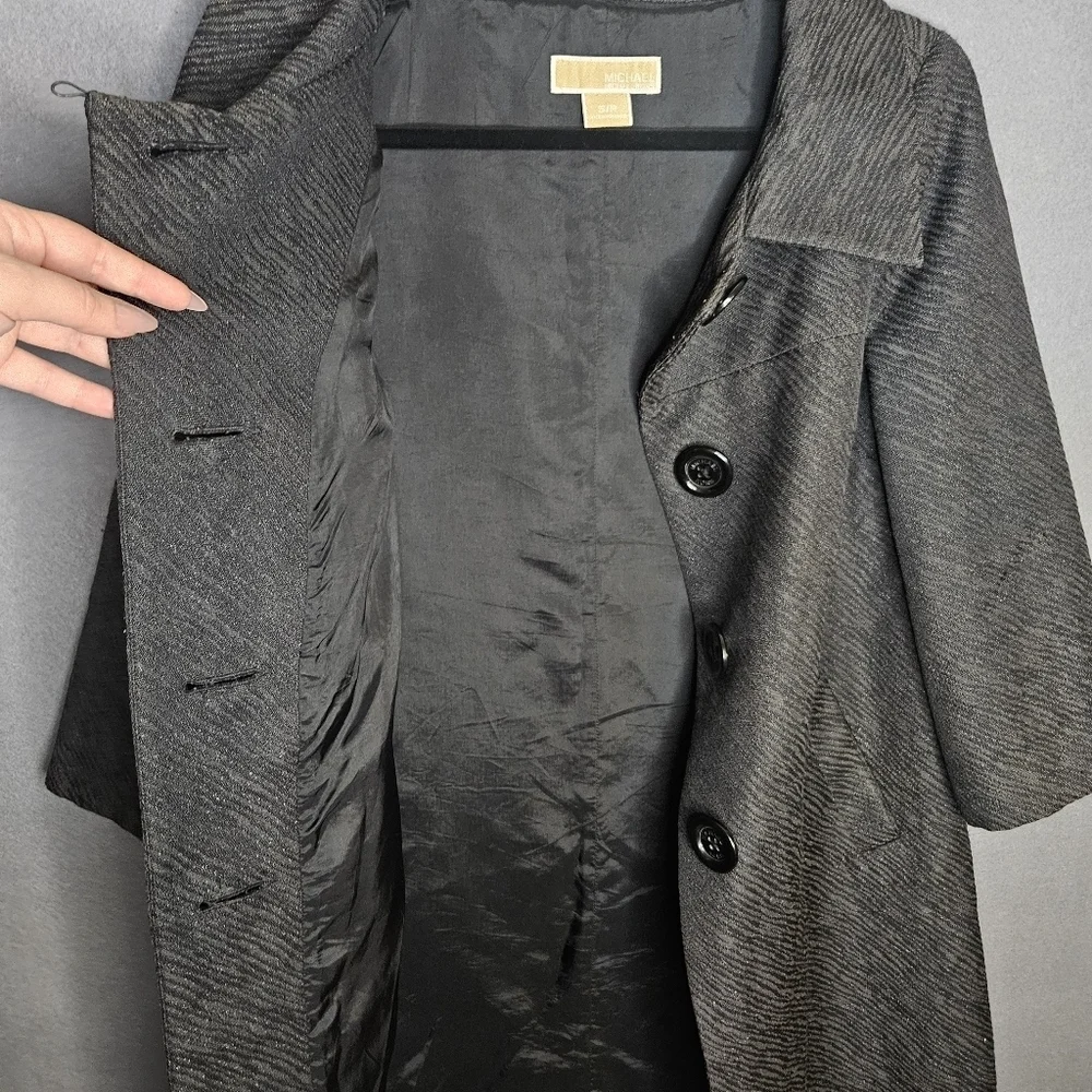 Michael Kors Women's Small 3/4 Sleeve Peacoat Dresscoat Black Vintage Textured